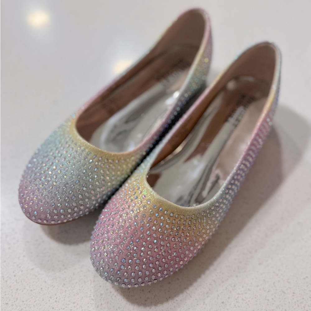 Badgley Mischka Kids Emma Flats - Size 1 rainbow with rhinestones